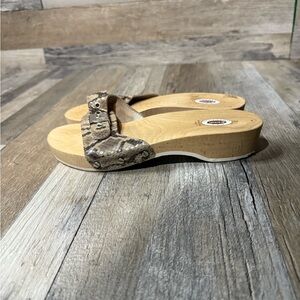 Dr Scholls Original Leather Wood Clogs Wooden Shoes Sandals Sz 7 Snakeskin Print